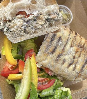 The chickpea choona ciabatta is amazing! at Plant & Planet in Castleton