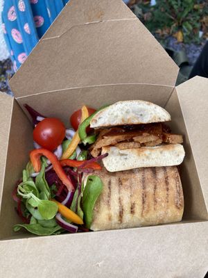 bbq seitan steak ciabatta  at Plant & Planet in Castleton