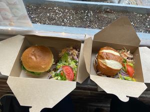 Sat eating on the window cill to shelter from the rain at Plant & Planet in Castleton