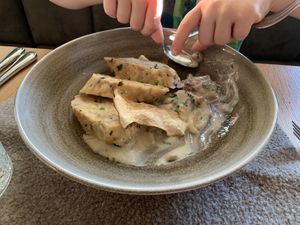 Dumplings with creamy mushroom sauce at Alpendorf Aktivhotel in St Johann Im Pongau