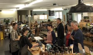 A busy day in Bothell the whole foods store and cafe at Harvest Moon in Nelson