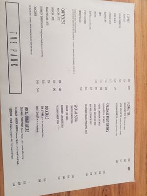 Drink Menu at The Park by Years in Kowloon