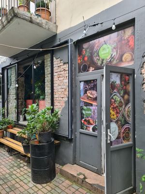 Steep steps to the restaurant at Freeduchio in Batumi