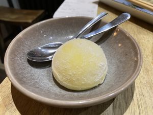 Yuzu (a lemon-filled mochi)  at Neko Ramen in Paris