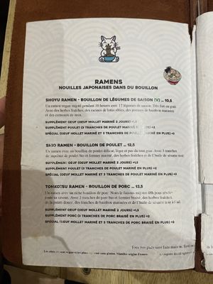 Menu  at Neko Ramen in Paris
