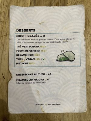 Dessert menu  at Neko Ramen in Paris