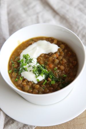 veganer Linseneintopf mit Sojajoghurt oder Schmand at Mühlenglück in Oppenau
