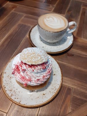 Vastlakukkel and cappuccino at Commune Cafe in Tallinn