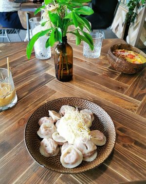 Dumplings with beyond meat at Commune Cafe in Tallinn