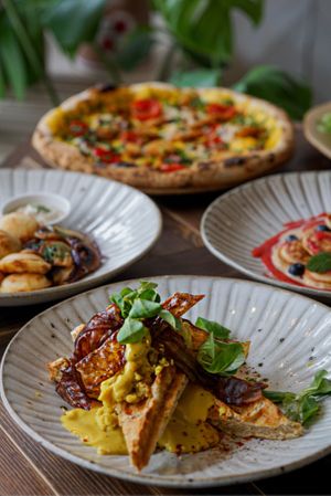 Epic cheese and BACON waffles at Commune Cafe in Tallinn