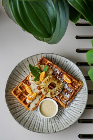 Pina Colada waffles at Commune Cafe in Tallinn
