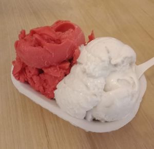 Toasted coconut and raspberry  at Mayday Ice Cream in St Augustine