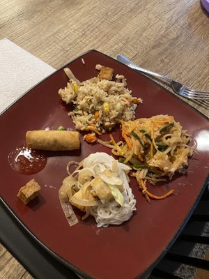 Crispy Eggrolls, “Pat Tai” Bowl, Pineapple Fried Rice,  Coconut Angel Noodles Bowl at freshroll in Mashpee
