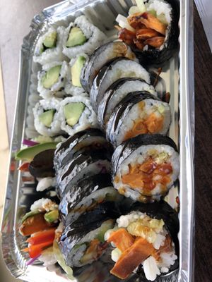 Avocado, sweet potato, and veggie sushi rolls  at freshroll in Mashpee