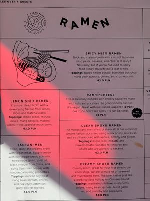 Menu at Vegan Ramen Shop - Jana Pawla in Warsaw