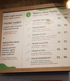 Menu at Vegab in Poznan