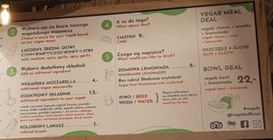 Menu at Vegab in Poznan