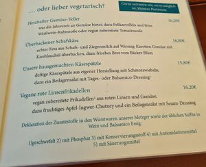 Speisekarte at Alte Dorfmühle in Bensheim