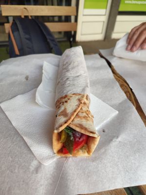 Falafel with tomato, pickles, mint and tahini at Furuna Libanska Pekara in Belgrade