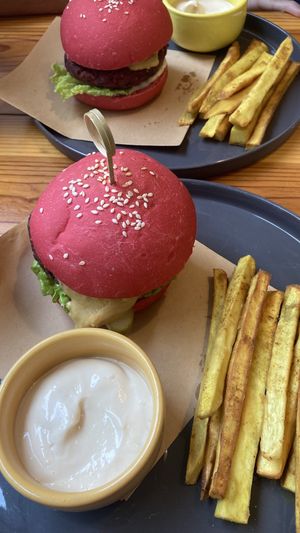 Vegan meat burgers with chips included!  at iVegan Supershop Westlake Hanoi - Healthy Plant Based Cafe in Hanoi