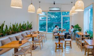 Decor in side quite nice with real plant, natural wood and fiber at iVegan Supershop Westlake Hanoi - Healthy Plant Based Cafe in Hanoi