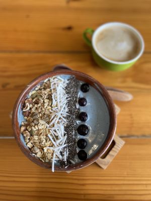 Original iVegan bowl and cappuccino  at iVegan Supershop Westlake Hanoi - Healthy Plant Based Cafe in Hanoi