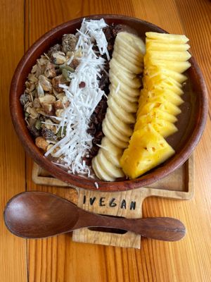 Choco smoothie bowl with pineapple extra at iVegan Supershop Westlake Hanoi - Healthy Plant Based Cafe in Hanoi