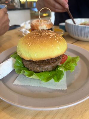 The pandan bun is really special and the best part of the meatloaf burger  at iVegan Supershop Westlake Hanoi - Healthy Plant Based Cafe in Hanoi