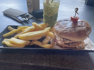 Vegan burger with a “nohito” mocktail   at Sunshine Beach SLSC in Sunshine Beach