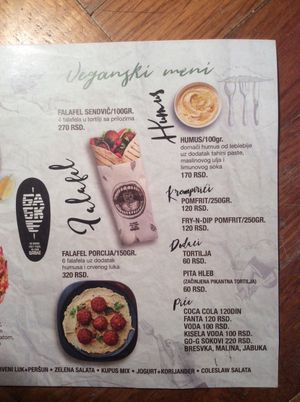 The vegan options at Balkan Baklava in Belgrade