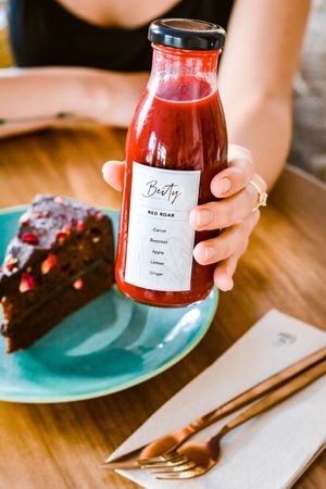 Selection of fresh juices at Beity in Marbella