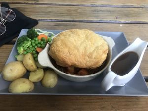 Vegan pie with tomato sauce and new potatoes   at PIE in Lagos