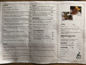 Food menu at Green Bean Cafe in Corowa