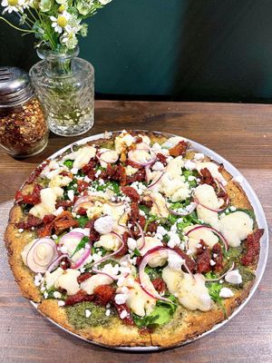 Sun dried pizza on GF thin crust   at Pizza Verde in Fort Worth