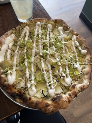Potato leek pizzaa  at Pizza Verde in Fort Worth