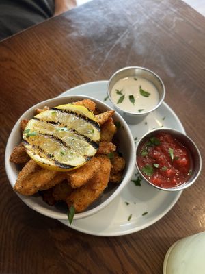 Calamari (vegan) appetizerrs  at Pizza Verde in Fort Worth