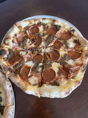 Meat lovers pizza never disappoints  at Pizza Verde in Fort Worth
