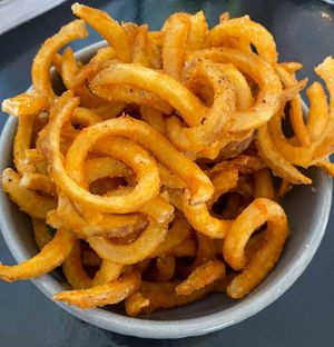 Curly fries at Get Fixed Bicycle Cafè in Porirua