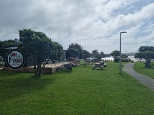 On the water at Get Fixed Bicycle Cafè in Porirua