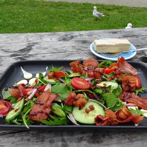 Battle Hill salad and ginger slice, both vegan at Get Fixed Bicycle Cafè in Porirua