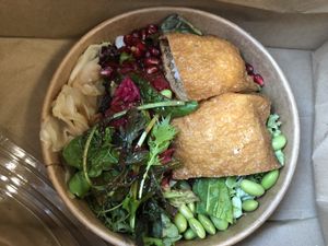 salad bowl with Pink rice and extra tofu pockets  at Minmin in Stuttgart