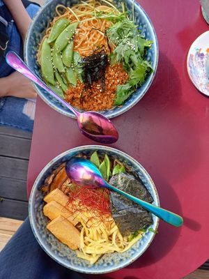 tantanment and shoyu ramen at Cudo Vegan Sushi in Poznan