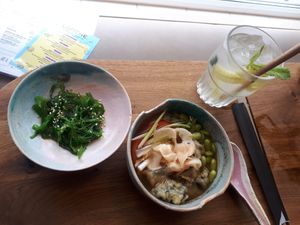 Lunch menu Wednesday plus Sushi (next pic) at Cudo Vegan Sushi in Poznan