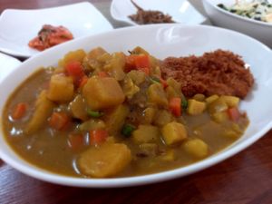 Bean cutlet with curry rice at Soban Vegan 소반 비건식당 in Busan
