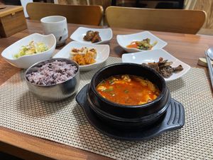 Soft tofu stew (순두부 찌개)   at Soban Vegan 소반 비건식당 in Busan