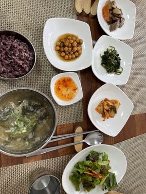 Soup of the day with sides  at Soban Vegan 소반 비건식당 in Busan