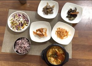 My kimchi soft tofu jigae  at Soban Vegan 소반 비건식당 in Busan