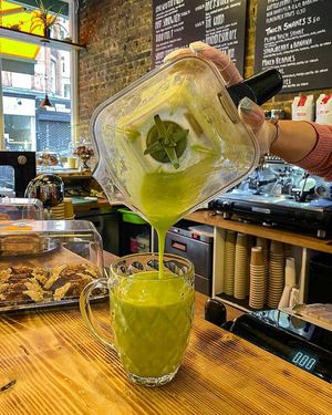 Vegan friendly green avocado smoothie at The Teapot in South East London