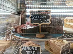 Vegan chocolate rasperry tart and vegan chocolate cake at The Teapot in South East London