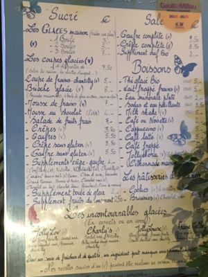 Menu (anything marked with a “v” has a vegan option possible if you ask for it).   at Jolly Chocolat in Bordeaux